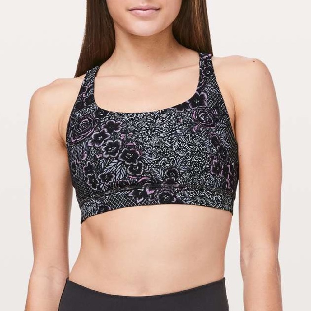 Lululemon Energy Bra Trellis Bloom Energy Bra Ice Grey Black